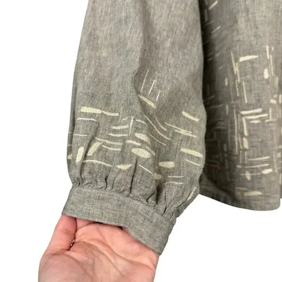 Poetry Top Womens 14 Tan Beige Linen Cotton Boxy Lagenlook Artsy Embroidered - Picture 5 of 14